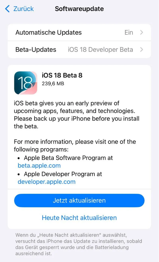 玉溪苹果手机维修分享苹果 iOS / iPadOS 18 开发者预览版 Beta 8 发布 